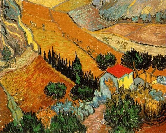 Vincent Van Gogh Valley with Ploughman Seen from Above